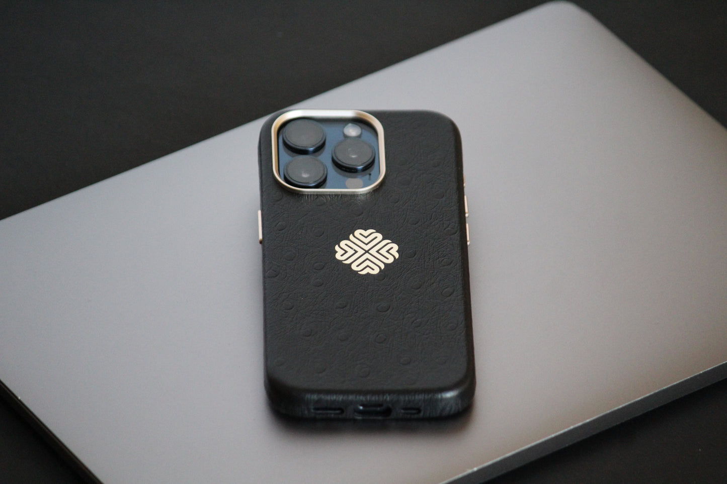 Ostrich Black | MagSafe Premium Leather Luxury iPhone Cover