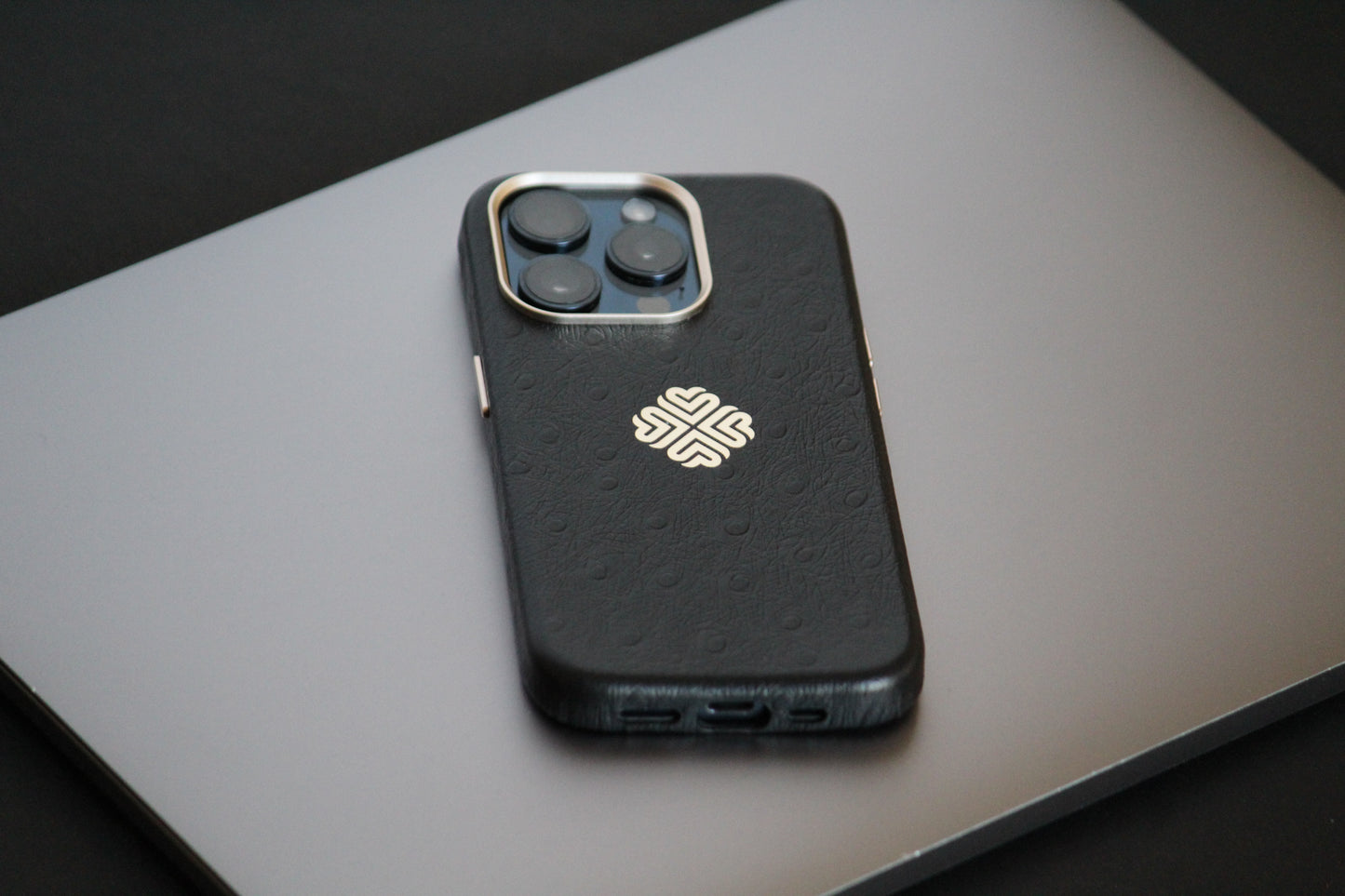 Ostrich Black | MagSafe Premium Leather Luxury iPhone Cover