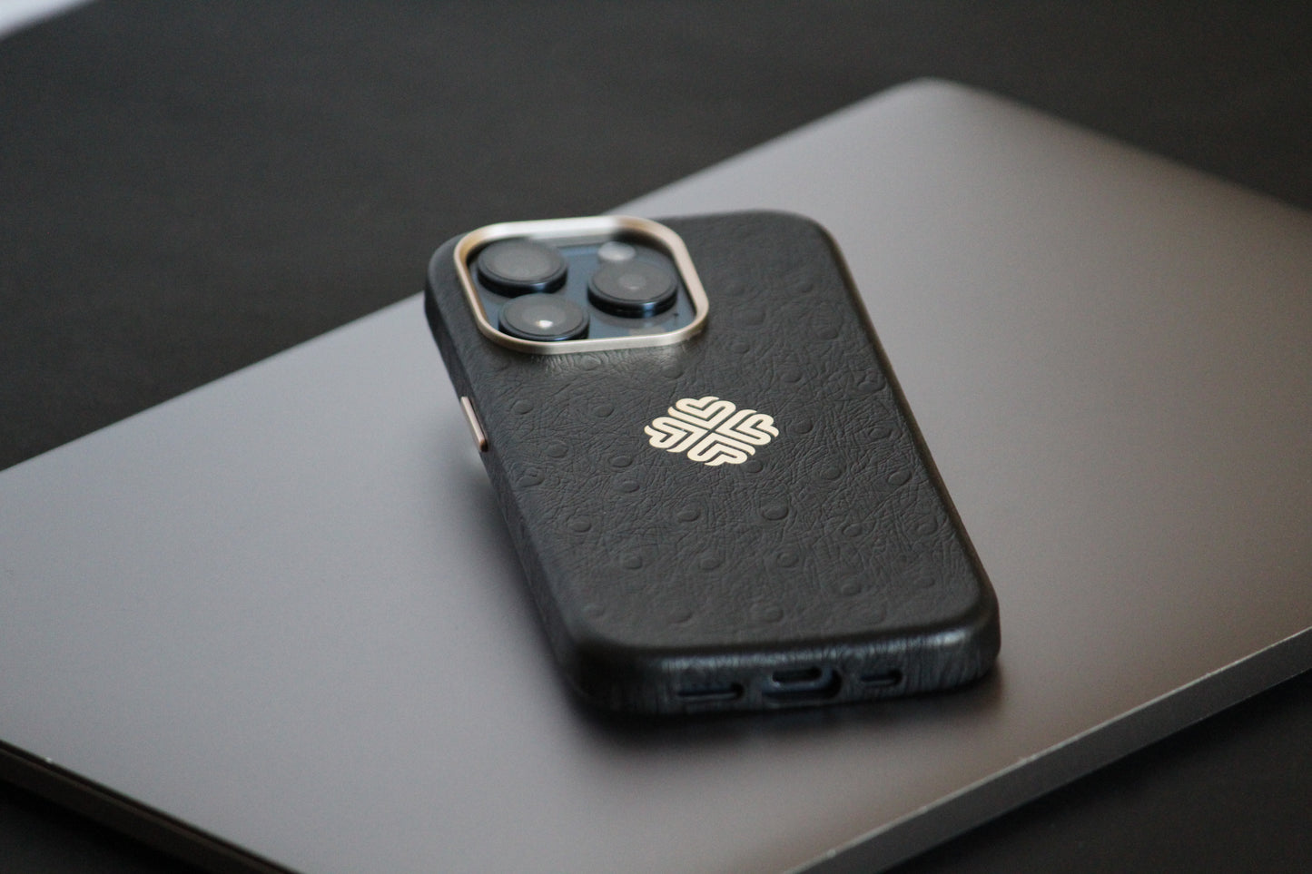 Ostrich Black | MagSafe Premium Leather Luxury iPhone Cover