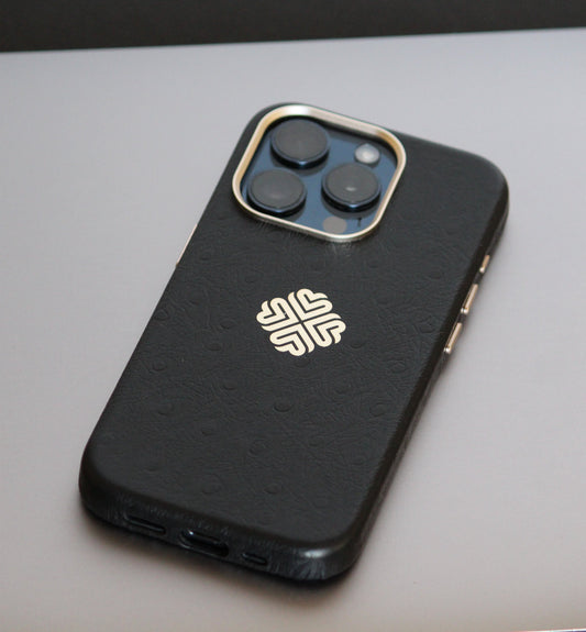 Ostrich Black | MagSafe Premium Leather Luxury iPhone Cover