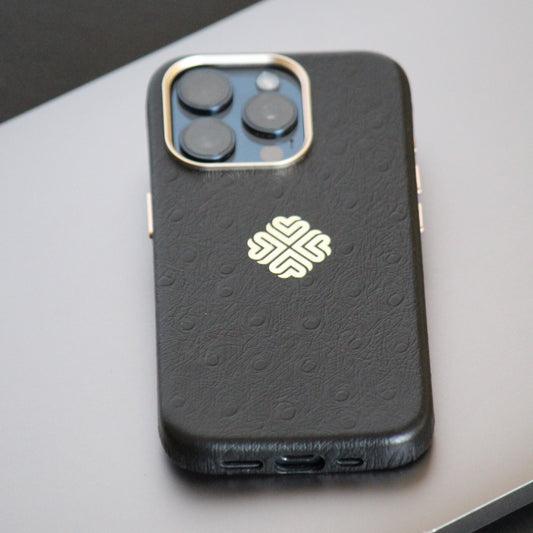 Ostrich Black | MagSafe Premium Leather Luxury iPhone Cover